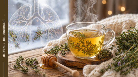 Infusion de thym au miel pour apaiser la gorge et soutenir les voies respiratoires - Herboristerie Sensathé